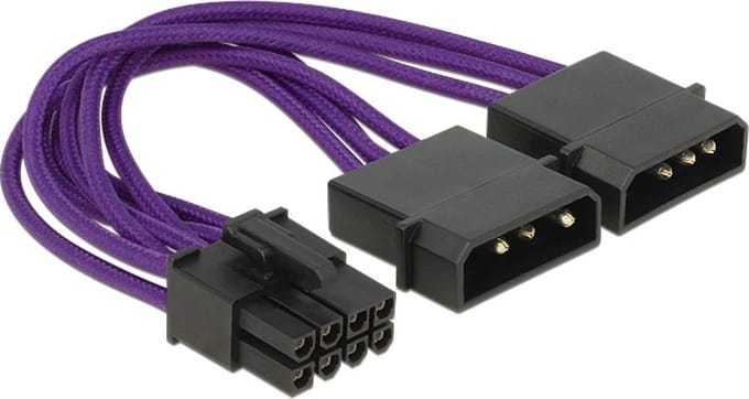 PCIe 8-pins (m) - 2x Molex 4-pins (m) voedingsadapter - 0,15 meter