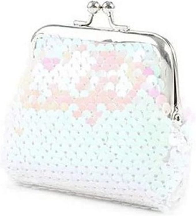 Knipbeursje - wit - portemonnee - Retro - beurs - knip - kleingeld - pailletten - 9x9cm