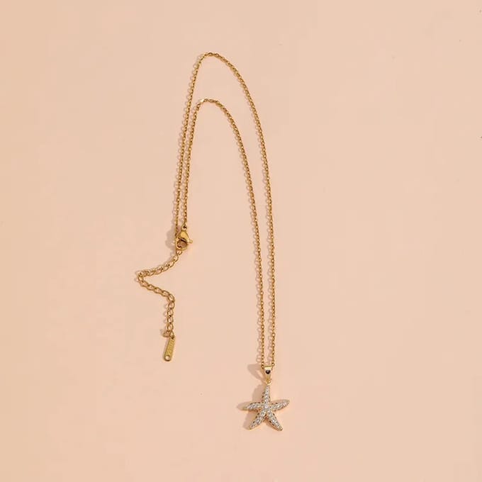 JewelGalerie - Ketting-Ster-Diamantjes-Goud
