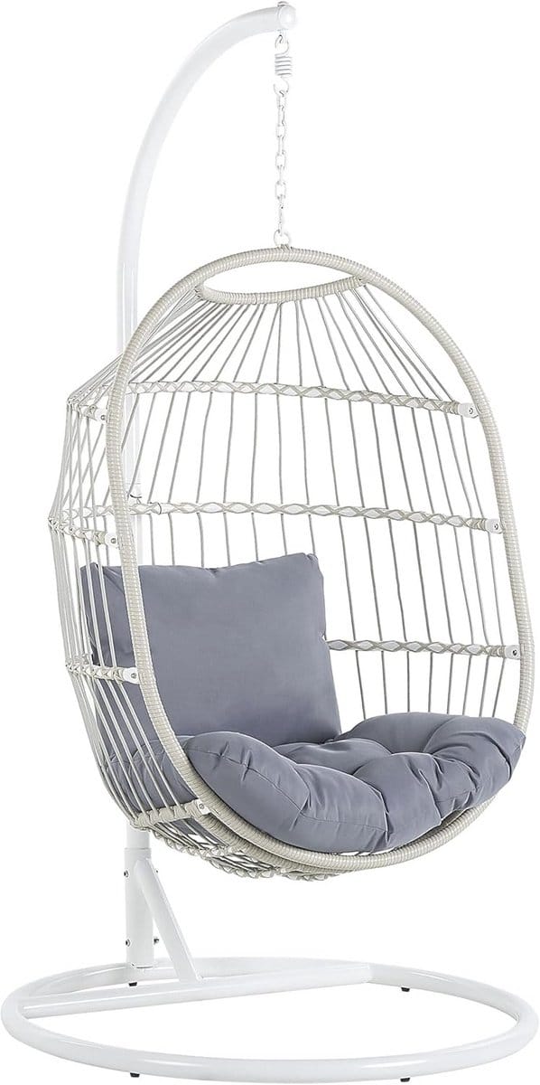 Luxe Hangstoel Beige Rotan met Stalen Standaard - Binnen & Buiten