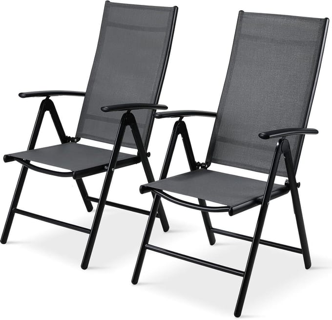 Tuinstoel Set - Balkonstoelen Klapstoelen - Buiten Zitten - Verstelbare Hoge Rugleuning - Set van 2 - Donkergrijs