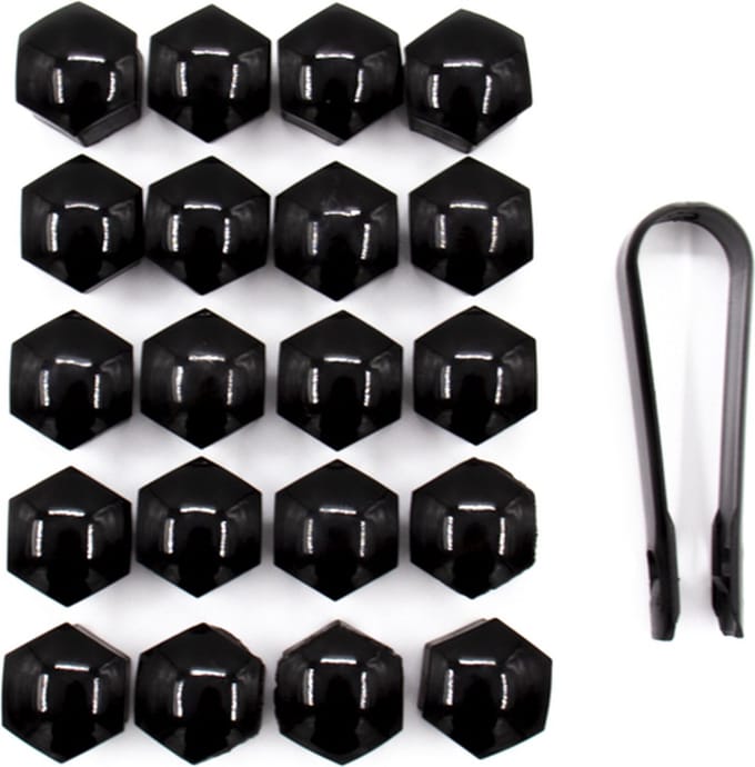Wielmoerkapjes 19mm - Set van 20 stuks - Glans-zwart - Moer Cover Auto