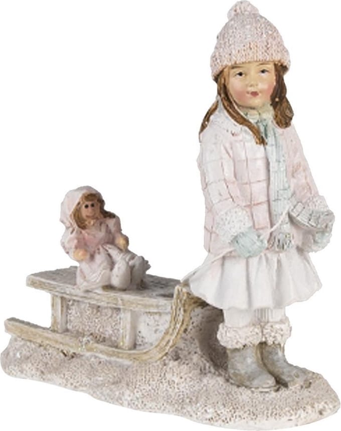 Clayre & Eef Beeld Meisje 11x4x11 cm Wit Roze Polyresin Woonaccessoires