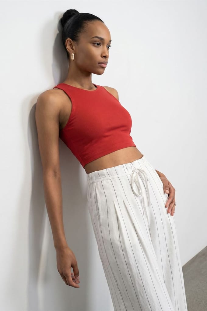 Geribbelde Mouwloze Crop Blouse