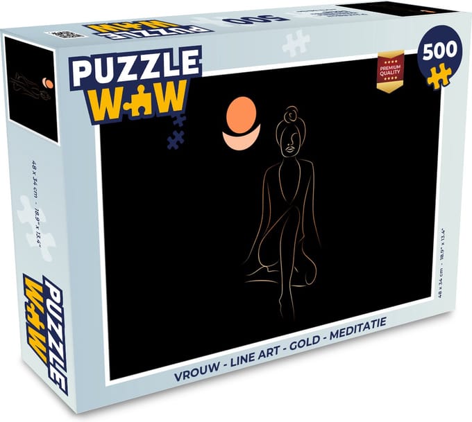 Puzzel Vrouw - Line art - Gold - Meditatie - Legpuzzel - Puzzel 500 stukjes