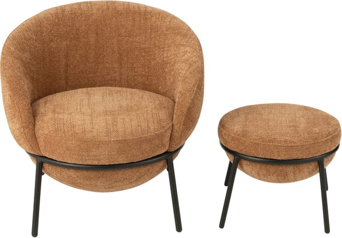 J-Line loungestoel + poef - ijzer - terracotta/zwart