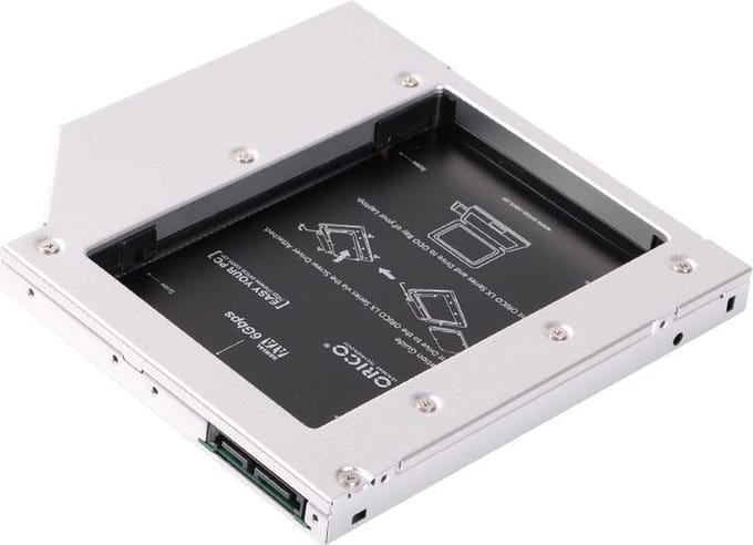 Orico Laptop optical bay caddy 12.7mm dik 2.5 Inch SSD/HDD - Zilver
