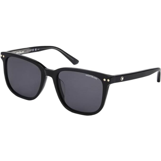 Montblanc Lunettes de soleil carrées Protection UV Lunettes de soleil unisexes Noir MB0258SA Basic Packaging-Eyeglass Case,55,Black gray