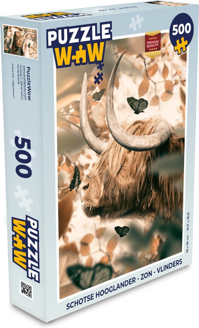 Puzzel Schotse hooglander - Zon - Vlinders - Legpuzzel - Puzzel 500 stukjes