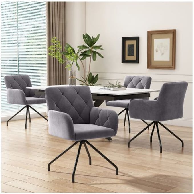 Chaises de salle à manger - MUVOE - Ensemble de 4 - Rembourrées - Métal - Gris gris