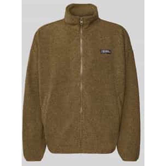Fleecejack met opstaande kraag en labeldetail