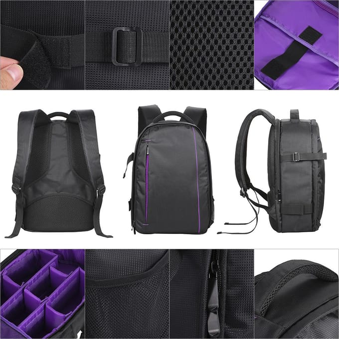 Buitenshuis slijtvaste DSLR digitale camera video rugzak waterbestendig multifunctioneel paars