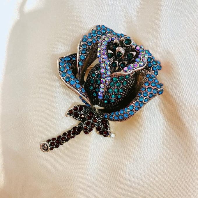 Hanger Vintage Roos Bloem Vrouwen Broche Speld Roze Strass Kristal gray