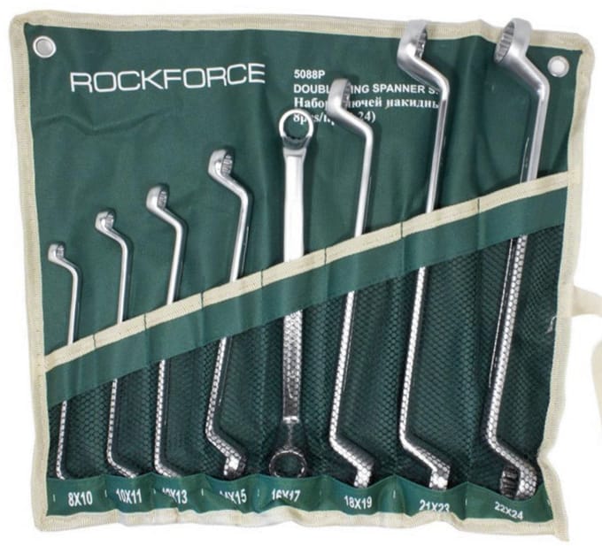 Rockforce RF-5088P Serie - Ringsleutel Set - 8 Stuks - CrV Staal - Afgebogen - 8-24 mm