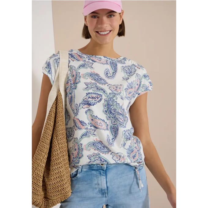 Shirt met korte mouwen, boothals en rimpels