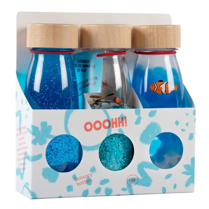 Petit Boum - Babyspeelgoed set van 3 sensorische flesjes - Blauw