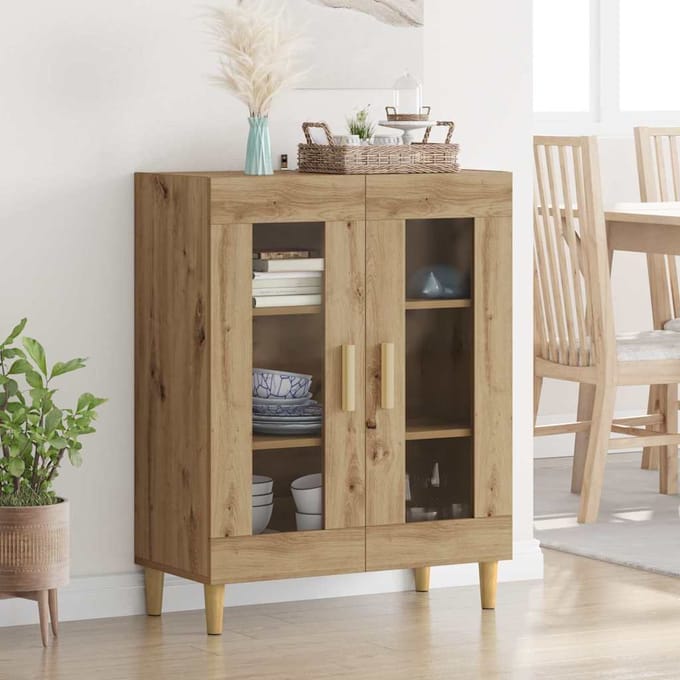 vidaXL - Dressoir - Artisan - Eiken - 69,5 - x - 34 - x - 90 - cm - Bewerkt - hout