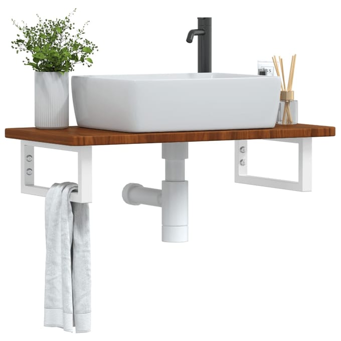 vidaXL - Badkamer - wandschap - staal - en - massief - eikenhout