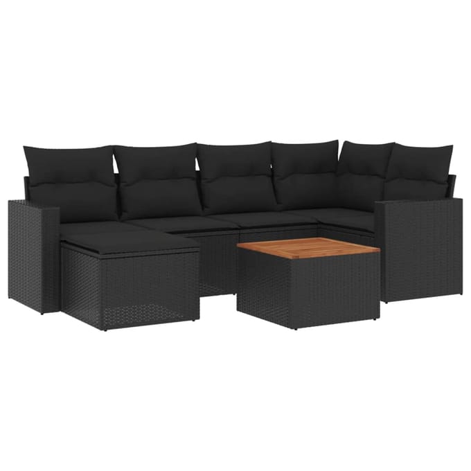 vidaXL - 7-delige - Loungeset - met - kussens - poly - rattan - zwart