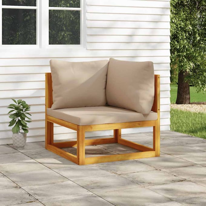 vidaXL - Hoekbank - sectioneel - met - taupe - kussens - massief - acaciahout