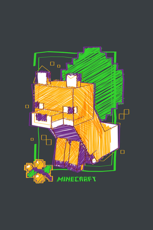 Minecraft - Gaming T-shirt - Drawn Fox - S tot XXL - zwart