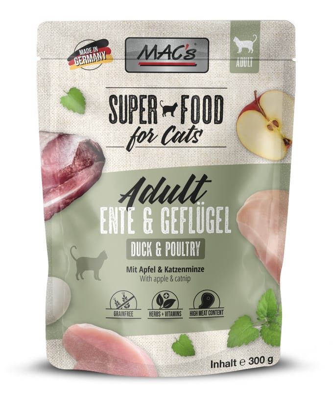 Mac’s Kattenvoer Natvoer Maaltijdzakjes - Eend en Gevogelte - 12 x 100g