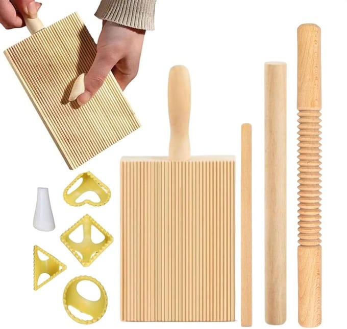 Pastamaker Hout - Deegroller Set - Zelf Pasta Maken - Compleet 8-Delig - Niet gespecificeerd - Houtkleur