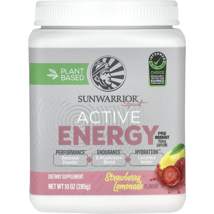 Sunwarrior, Sport, Complément Pré-Entraînement Énergie Active, Limonade à la Fraise, 10 oz (285g)