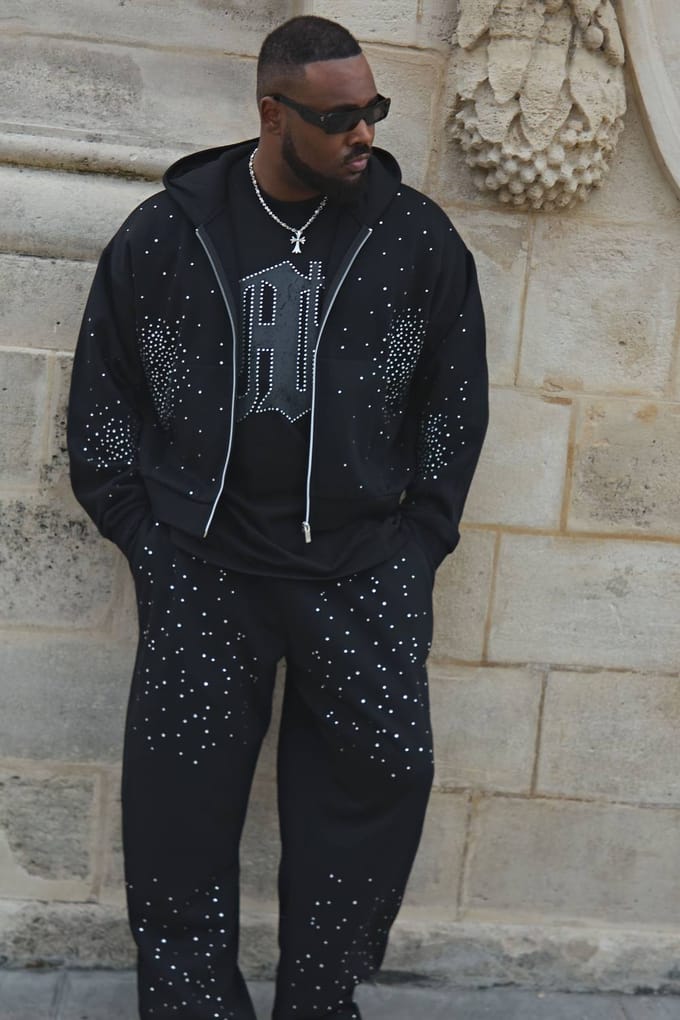 Plus Shrunken Rhinestone Zip Through Hoodie | Black | Size 2XL