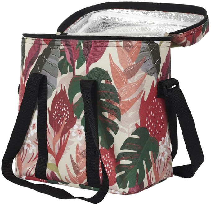 Cook Concept Koeltas Tropical Leafs - voor lunch en drinks - 12L - 30 x 15 x 25 cm - rood