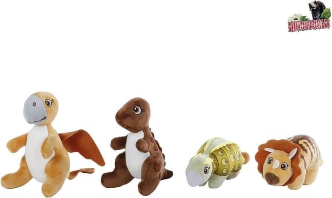 DinoWorld dinosaurus knuffel pluche 14cm multicolor speelgoed.