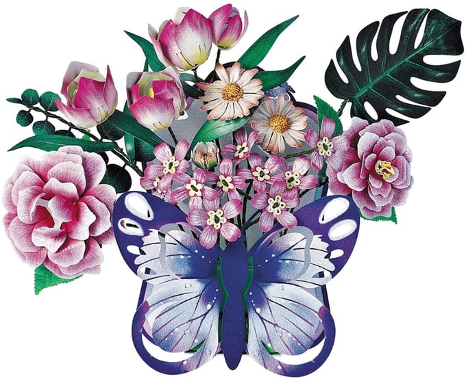 Bouwpakket 3D Model DIY Mand met Vlinderbloemen Magneet- gekleurd- metaal