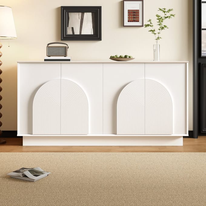 Sideboard 160 cm - 4 Deuren met Gebogen Front en Grote Opbergruimte - MDF - Wit