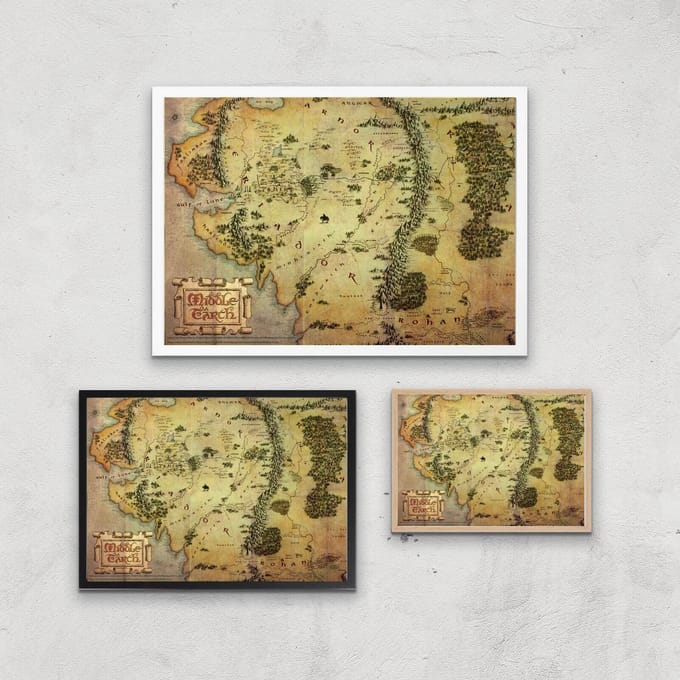 Lord Of The Rings Map Giclee Art Print - A2 - White Frame