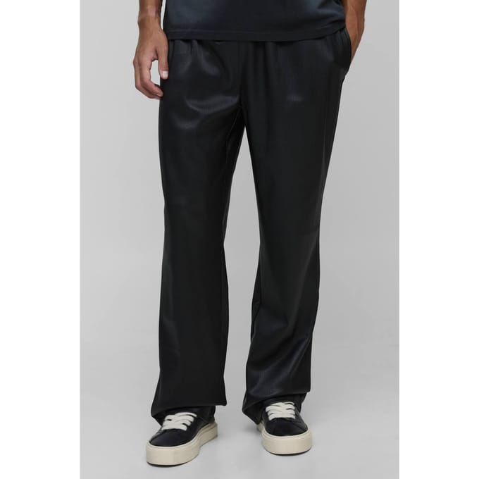 Tall Pleated PU Relaxed Fit Trousers | Black | Size Medium