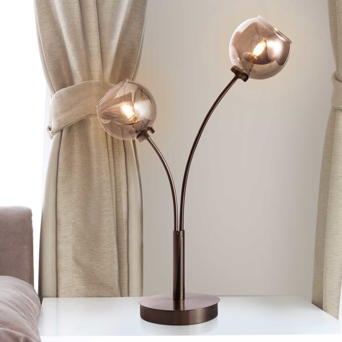 Moderne tafellamp met smoke glas, 2-lichts - Savannah