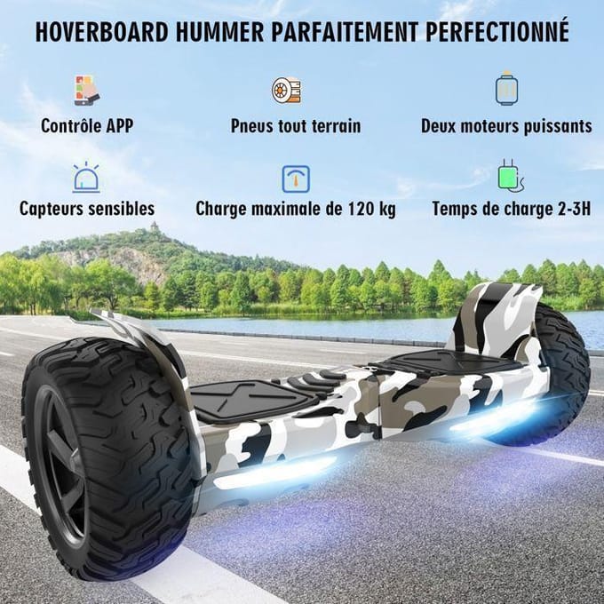 Hoverboard 8,5 inch Hummer All-Terrain LED Bluetooth met Krachtige Motor Ideaal Cadeau Camouflage