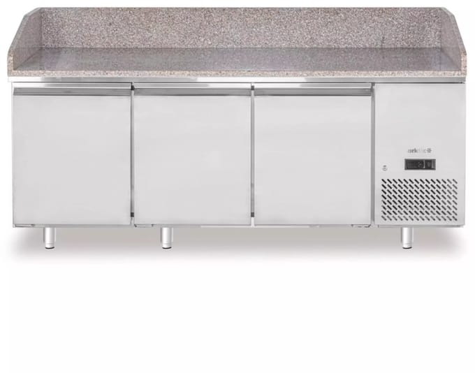 Arktic Pizzakoelwerkbank 3-deurs - rvs/graniet grijs - 201x80x87,5 cm - koelen - horeca