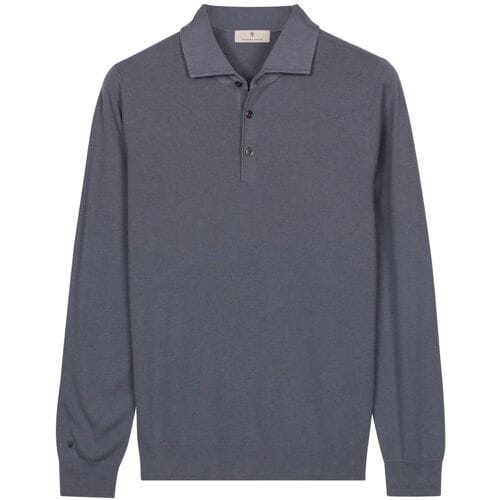 Thomas Maine Trui Solid Color Half Milano Knit Storm Blue / male