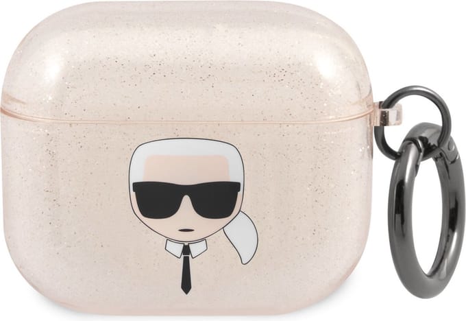 Karl Lagerfeld Karl's Head Silicone Glitter Case voor de Apple AirPods 3 (2021) - Goud