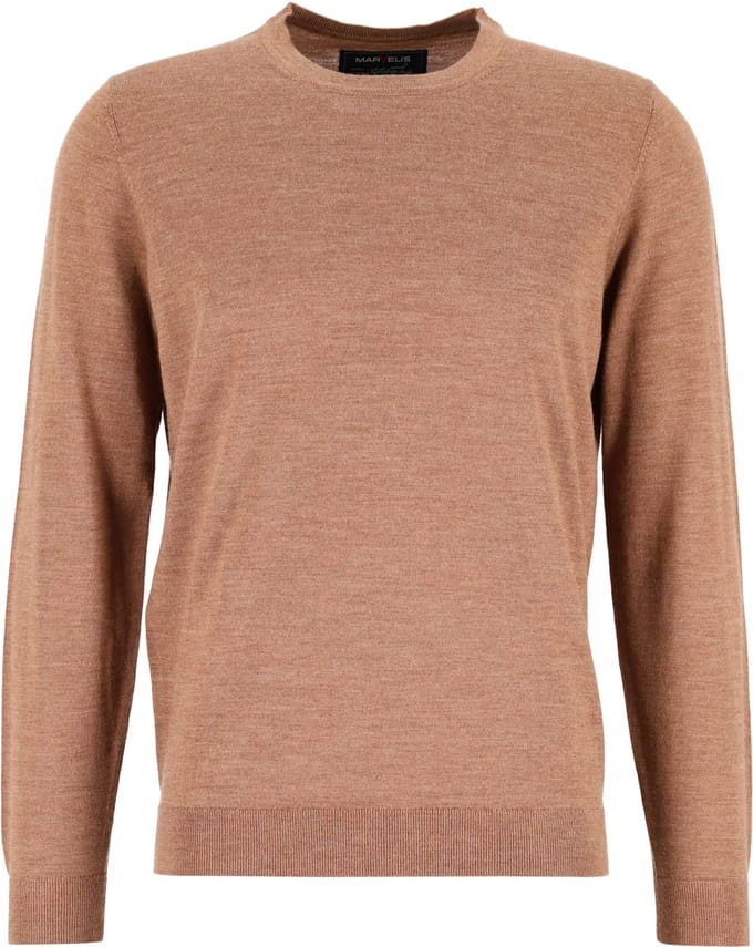 MARVELIS modern fit trui wol - O-hals - noga bruin