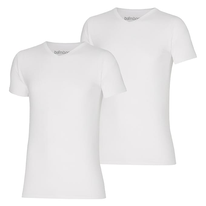 Bamboe T-Shirt heren - V hals - Wit - 2-Pak - L