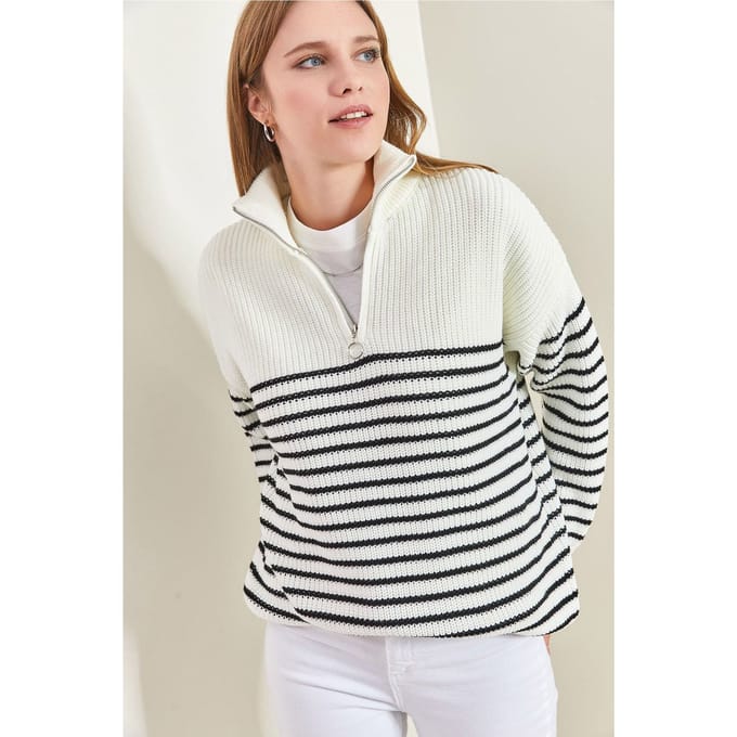 Gestreepte Ritskraag Relaxed Fit Trui