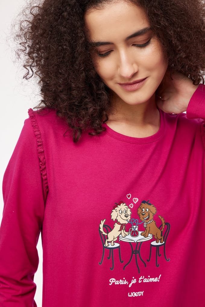 Woody Meisjes-Dames Pyjama framboos-rood - maat 092/2J