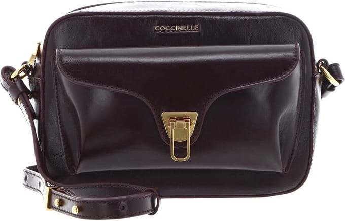 COCCINELLE Leren Schoudertas Beat Rock Handbag Craquele' Leather Darkbrown Donkerbruin