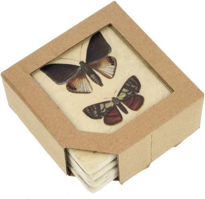 Onderzetters - Set van 4 - Vlinders - 10 x 10 x 1 cm - Polystone/Kurk