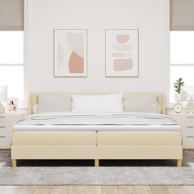 vidaXL - Boxspring - bed - met - hoofdeinde - Crème - 200 - x - 200 - cm - Stof
