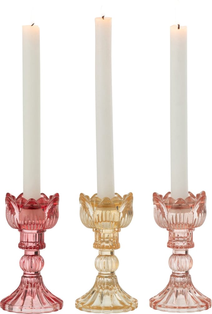 J-Line kandelaar Roos Warm - glas - mix - 3 stuks
