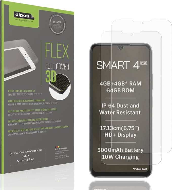 dipos FLEX – 2x Matte Screenprotector geschikt voor Lava Smart 4 Plus | Volledige Schermbescherming | Case-Friendly