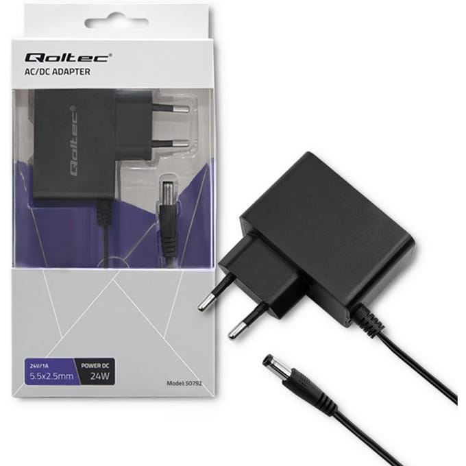 Qoltec 24W plug-in voeding |   24V |   1A |   5.5*2.5